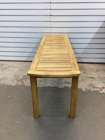 Acacia wood outdoor bench with slatted seat for garden