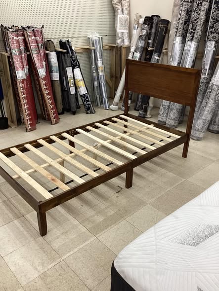 Twin Size Giantex Wood Bed Frame with Headboard, Mid Century Modern Platform Bed