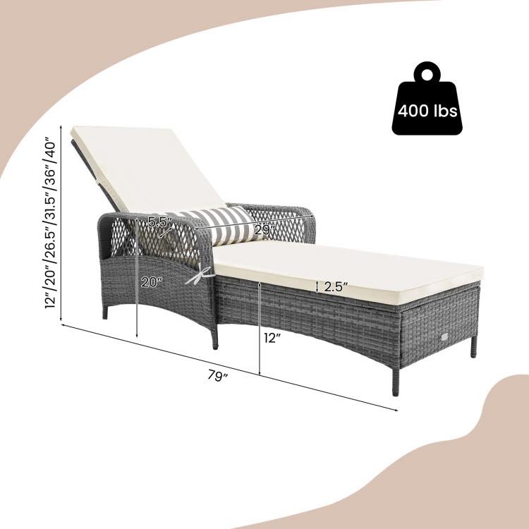 PATIOJOY Outdoor Chaise Lounge Chair Recliner with 6-Level Backrest Cushion and Pillow