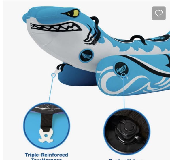 Aqua Leisure APT21226 - Aqua Pro 82" 1 or 2-Rider Sit-On Style The Shark Towable