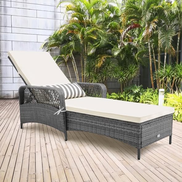 PATIOJOY Outdoor Chaise Lounge Chair Recliner with 6-Level Backrest Cushion and Pillow