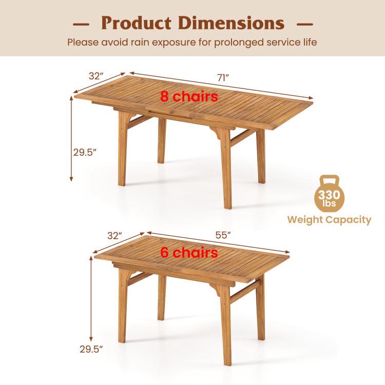 Costway Patio Dining Table Expandable for 6-8 People with Umbrella Hole Model# HW7366