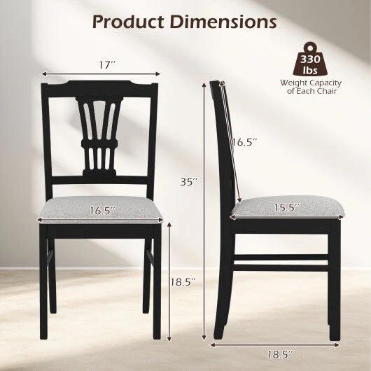 Wooden Dining Chairs Set of 2 Upholstered Kitchen Chairs with Solid Rubber Wood Frame