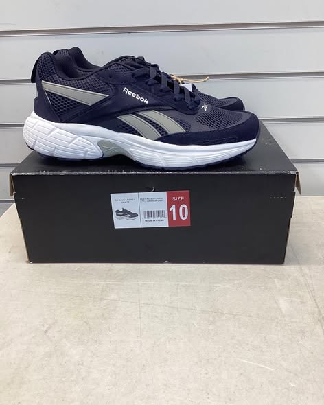 Reebok Men's Chaos Running Sneaker, dark blue, light grey, white. Size 10