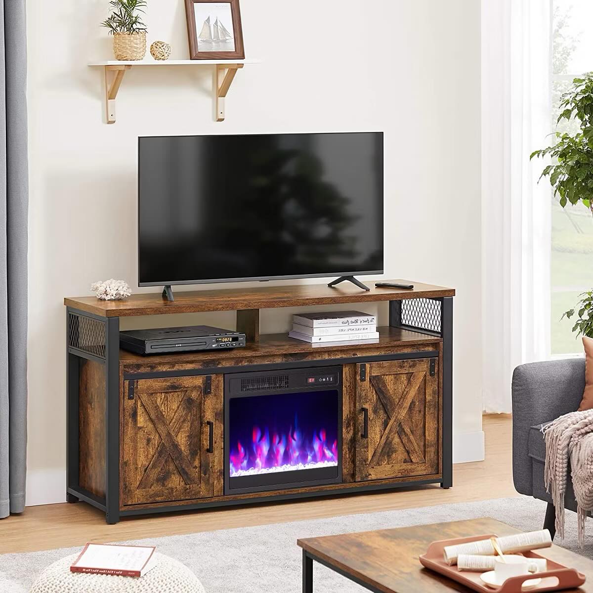 Costway 18" Electric Fireplace Insert w/Remote Control Adjustable Flame Color Brightness