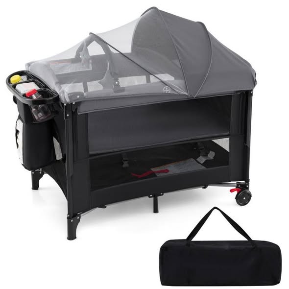 Costway Foldable Baby Bassinet with 4 Adjustable Heights Changing Table and Mattress