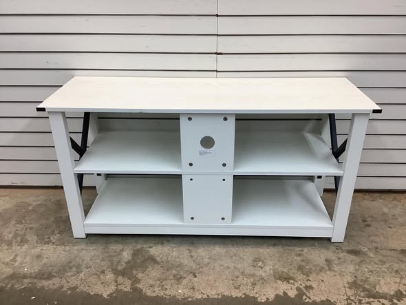 3 Tier Wood TV Stand for 55-Inch with Open Shelves and X-Shaped Frame