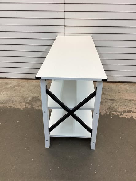 3 Tier Wood TV Stand for 55-Inch with Open Shelves and X-Shaped Frame