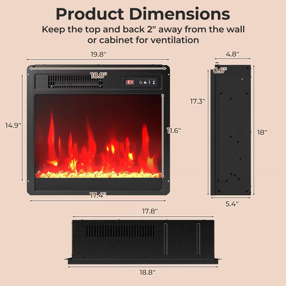 Costway 18" Electric Fireplace Insert w/Remote Control Adjustable Flame Color Brightness