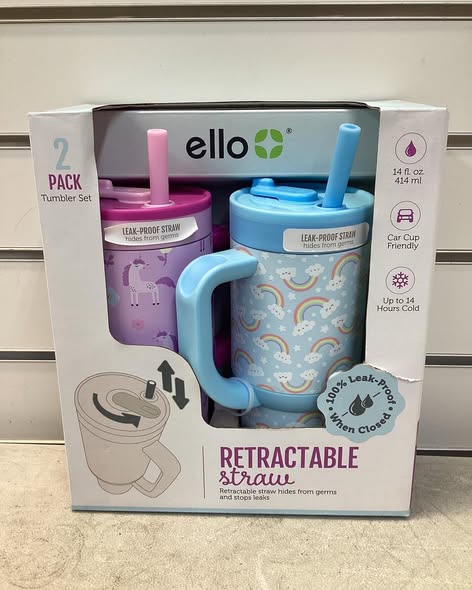 Ello Oasis 14oz Stainless Steel Kids Tumbler with Handle, 100% Leakproof, 2-Pack