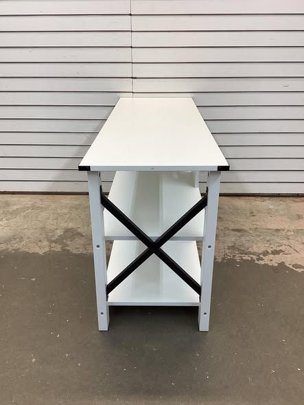3 Tier Wood TV Stand for 55-Inch with Open Shelves and X-Shaped Frame