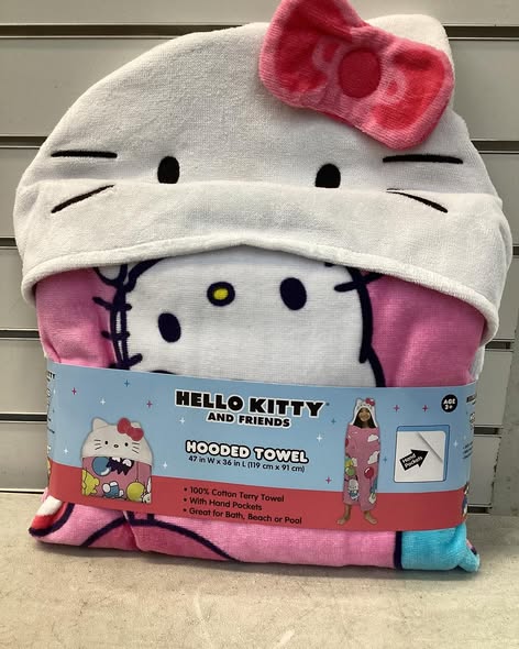 Kids Hello Kitty 100% Cotton Hooded Towel With Hand Pockets- Hello Kitty