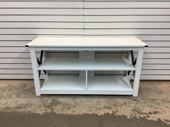 3 Tier Wood TV Stand for 55-Inch with Open Shelves and X-Shaped Frame