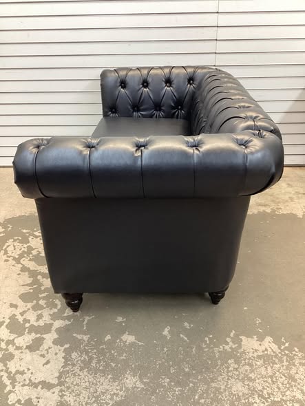 Chesterfield Black Faux Leather Loveseat