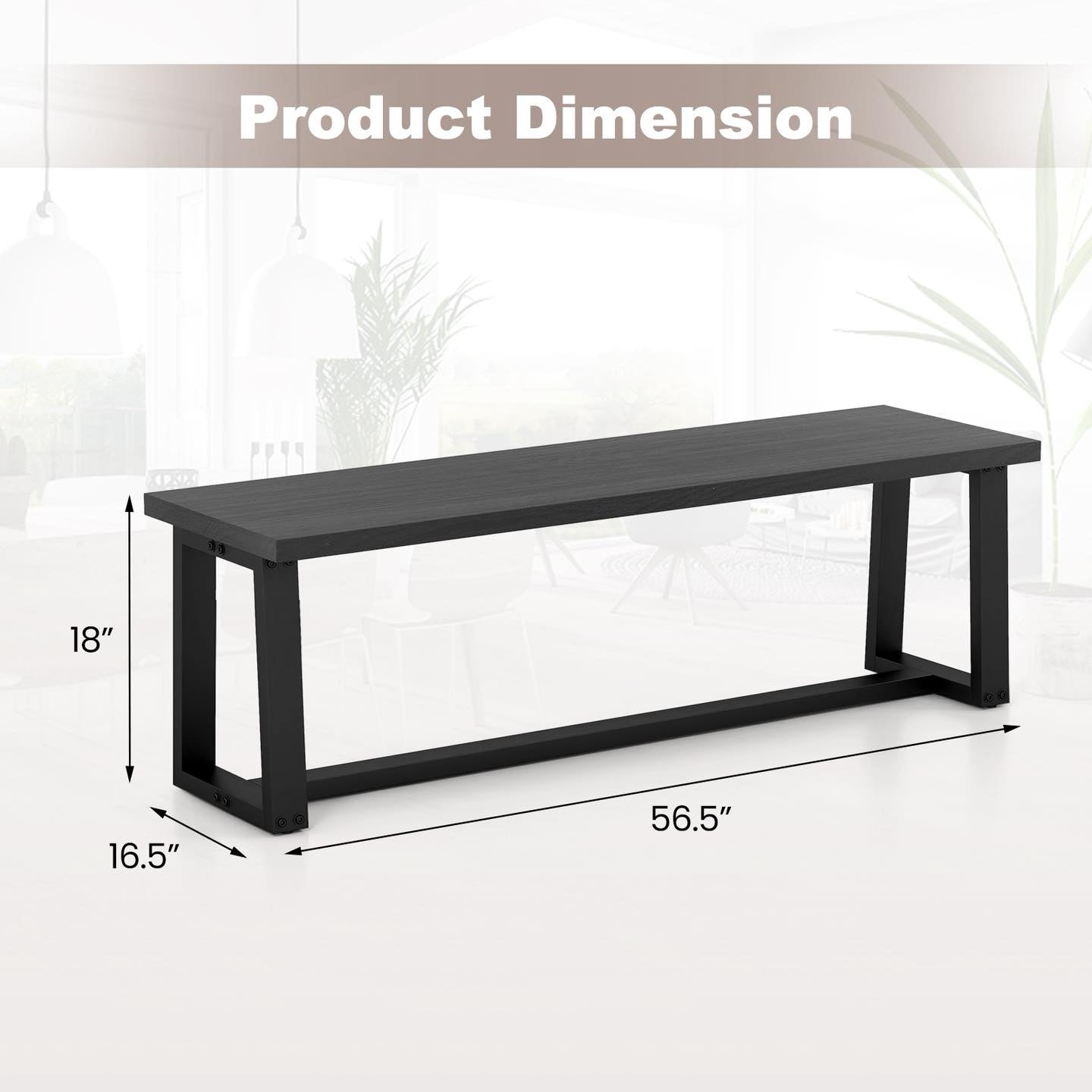 Wood Dining Bench with Metal Frame and Adjustable Footpads