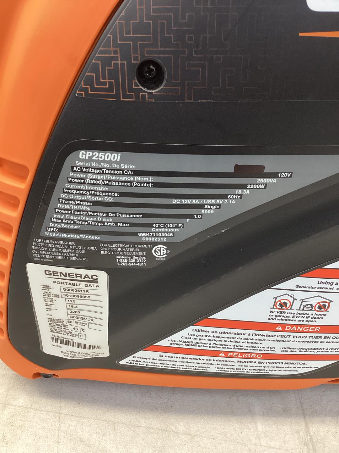 Generac GP Series 2500 -Watt Single Fuel (Gasoline) Inverter Generator