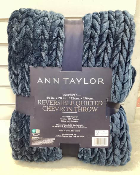 Ann Taylor Chevron Plush Throw Blanket, Blue