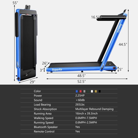 Superfit 2.25HP 2 in 1 Folding Treadmill with APP Speaker Remote Control