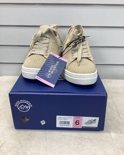 White Mountain Women's Lace-Up Sneaker. Color TAUPE, Size 6.