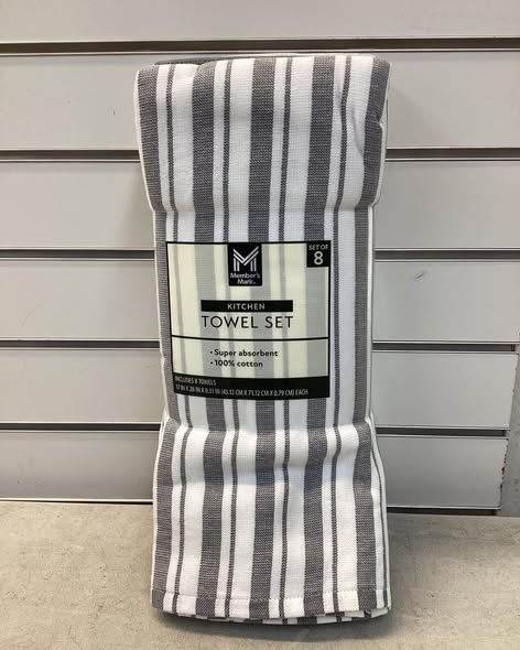 Member's Mark Plaid Flannel 8 Piece Kitchen Towel Set, Gray Color.