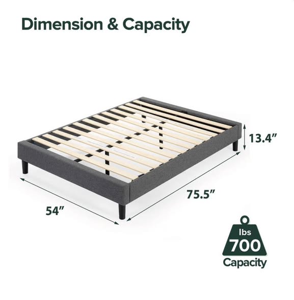 Zinus Night Therapy Essential Upholstered Platform Bed Size Full