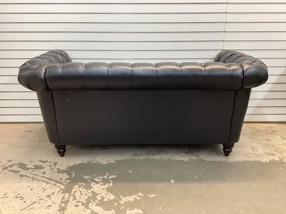 Chesterfield Black Faux Leather Loveseat