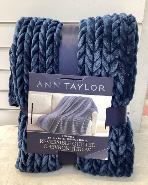 Ann Taylor Chevron Plush Throw Blanket, Blue