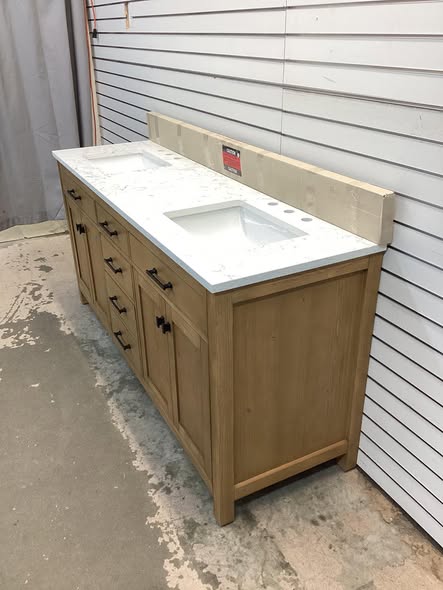 SUDIO Jasper 72 in. W x 22 in. D x 34 in.H Bath Vanity in Textured Natural with Carrara White Engineered Stone Top with Sinks