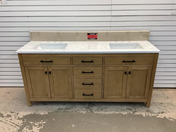 SUDIO Jasper 72 in. W x 22 in. D x 34 in.H Bath Vanity in Textured Natural with Carrara White Engineered Stone Top with Sinks
