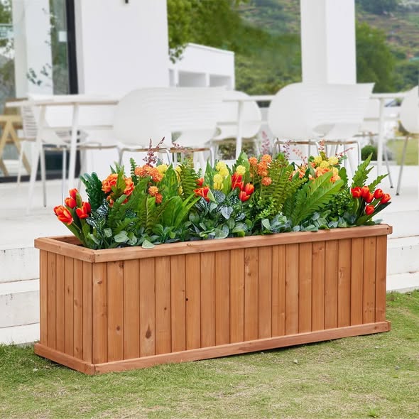 Barros Solid Cedar Rectangular Planter Box with Drainage Holes