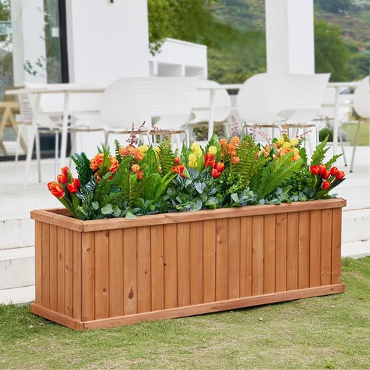 Barros Solid Cedar Rectangular Planter Box with Drainage Holes