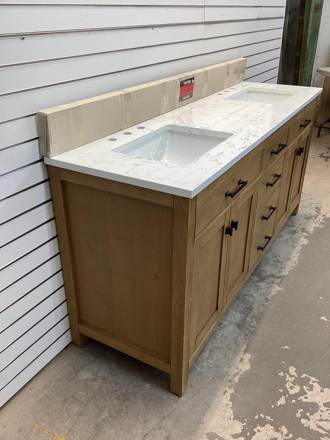 SUDIO Jasper 72 in. W x 22 in. D x 34 in.H Bath Vanity in Textured Natural with Carrara White Engineered Stone Top with Sinks