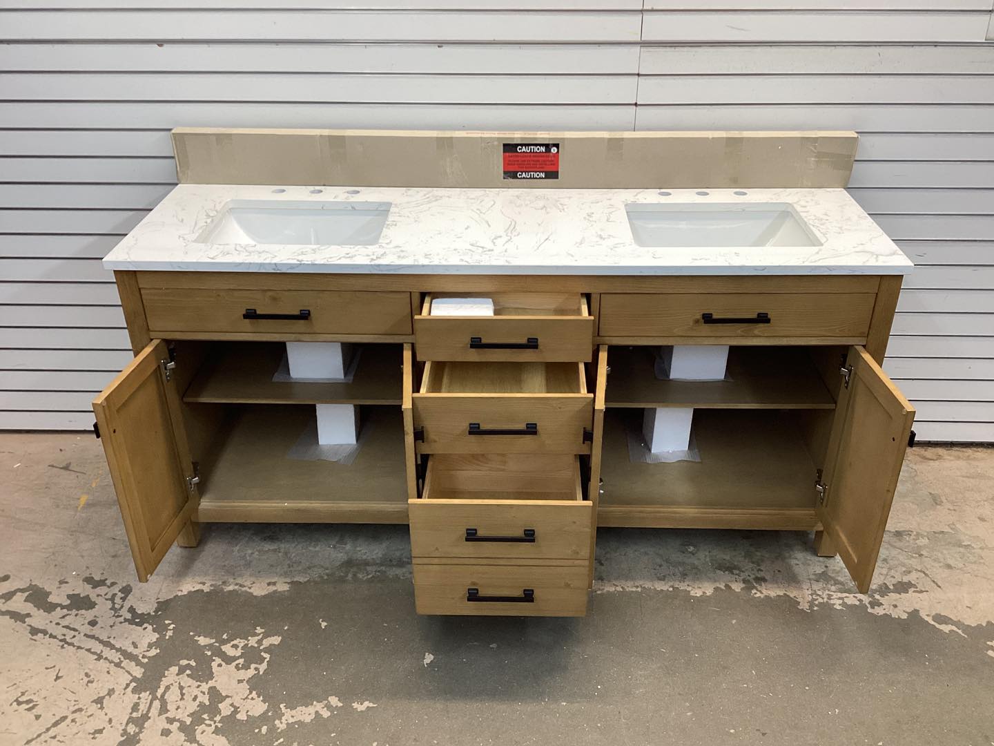 SUDIO Jasper 72 in. W x 22 in. D x 34 in.H Bath Vanity in Textured Natural with Carrara White Engineered Stone Top with Sinks