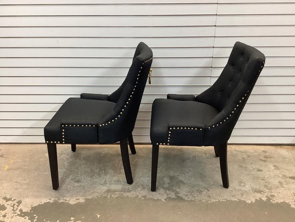 Modern Dining Chair Set, Upholstered High-end Tufted Chair with Wood Legs Nailhead Trim, Mid Century Accent Chairs, Set of 2 - Black