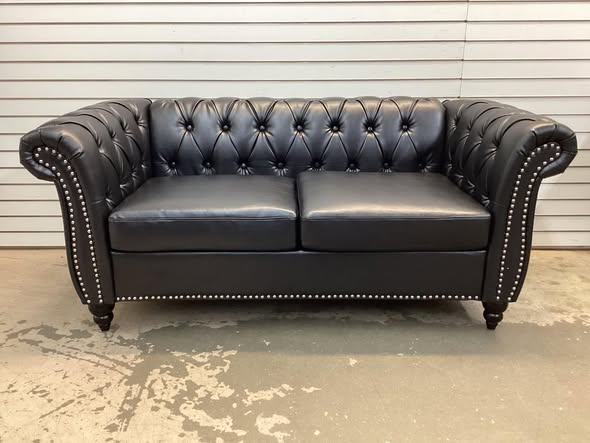 Chesterfield Black Faux Leather Loveseat
