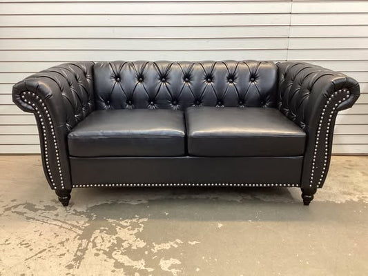 Chesterfield Black Faux Leather Loveseat