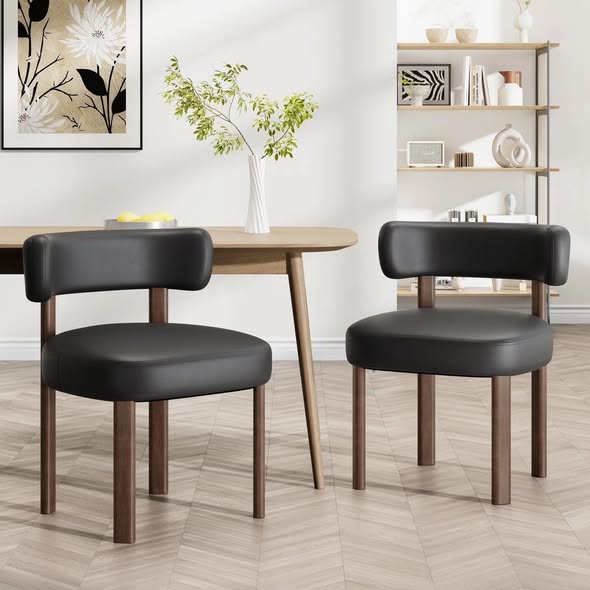 PU Leather Upholstered Solid Wood Dining Chair Side Chair (Set of 2)