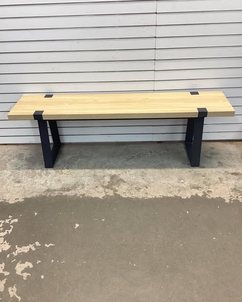 Leira Modern Wood Bench 60” Industrial Table Bench with Black Metal Legs for Dining Room, Porch