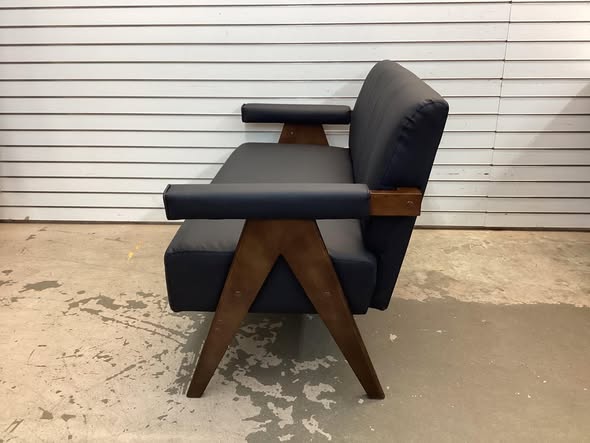 50"w Black Faux Leather Loveseat With Thickened Backrest & Armrests