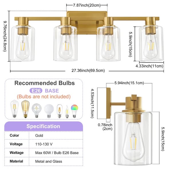Aarien 4-Light Dimmable Vanity Light