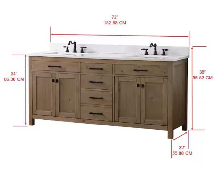 SUDIO Jasper 72 in. W x 22 in. D x 34 in.H Bath Vanity in Textured Natural with Carrara White Engineered Stone Top with Sinks
