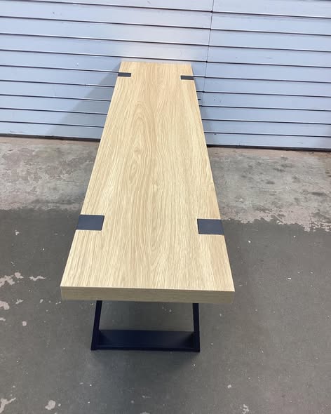 Leira Modern Wood Bench 60” Industrial Table Bench with Black Metal Legs for Dining Room, Porch
