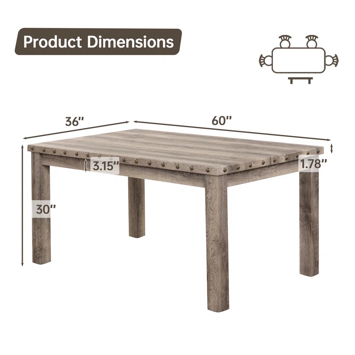 Fort Rustic Wood Dining Table with Rivets and Distressed Texture