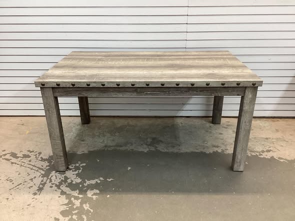 Fort Rustic Wood Dining Table with Rivets and Distressed Texture