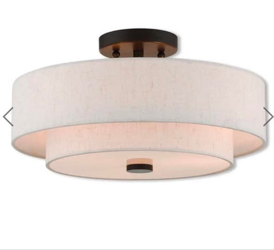 Claremont 3 Light 15 inch English Bronze Semi-Flush Mount Ceiling Light