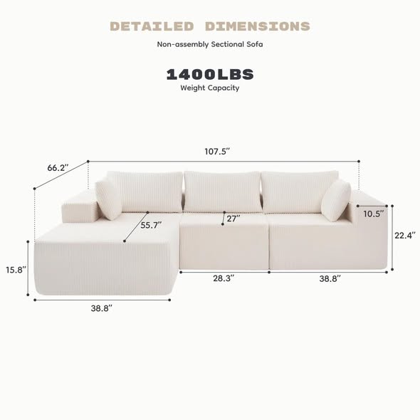 3 - Piece Upholstery Boneless Sofa, Free Combination Cloud Sectional Couch with L-Shape