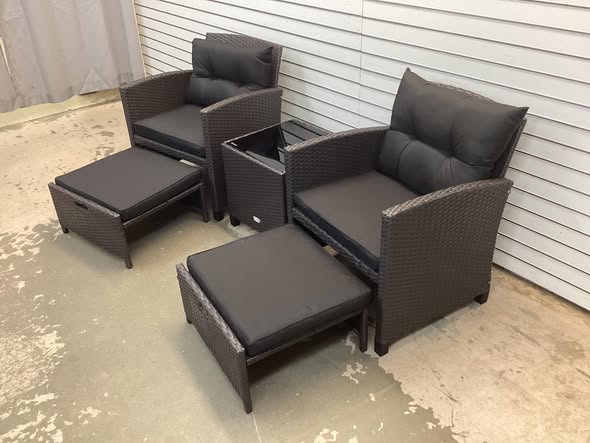 PatioJoy 5 Pieces Patio Rattan Furniture with 2 Ottomans and Tempered Glass Coffee Table