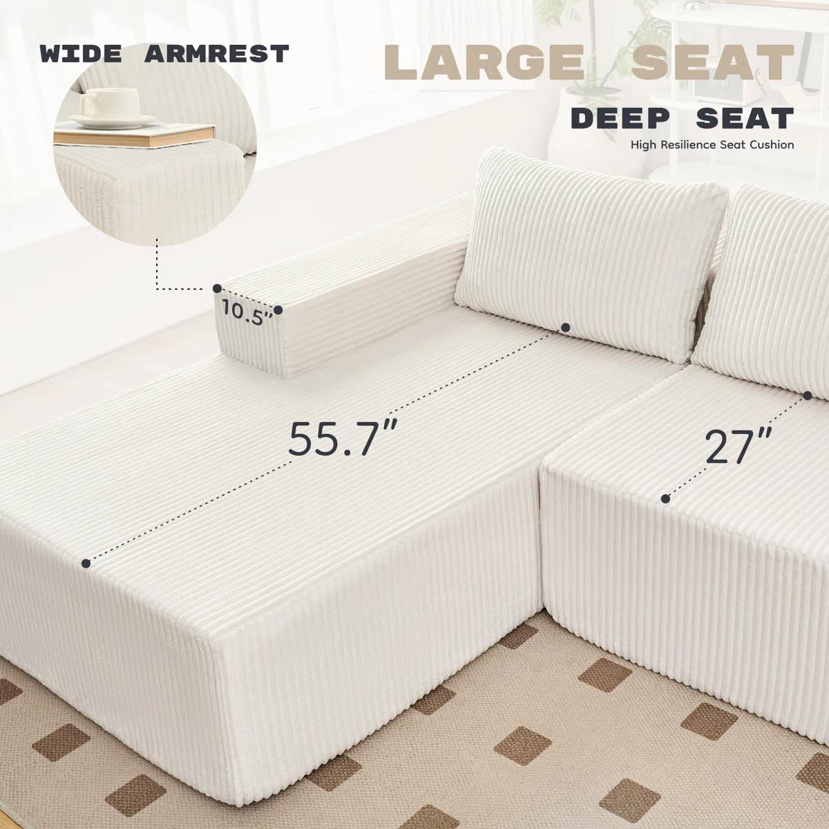3 - Piece Upholstery Boneless Sofa, Free Combination Cloud Sectional Couch with L-Shape