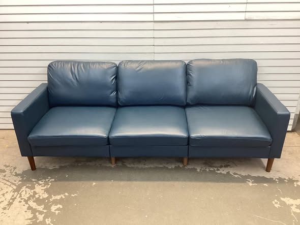 91.73'' Faux Leather Square Arm Sofa Blue