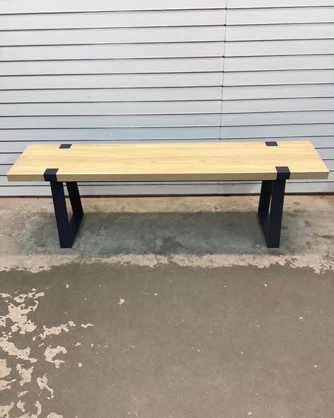 Leira Modern Wood Bench 60” Industrial Table Bench with Black Metal Legs for Dining Room, Porch